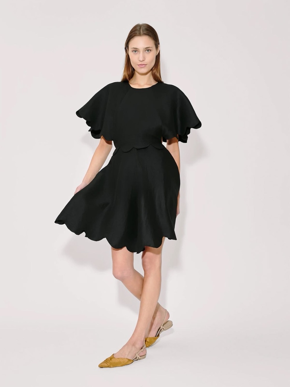 Rosie Assoulin Black Scalloped Midi Dress